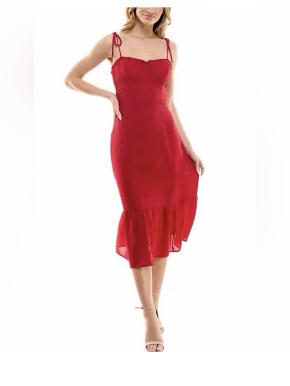 Socialite Red Tie-Strap Midi Dress